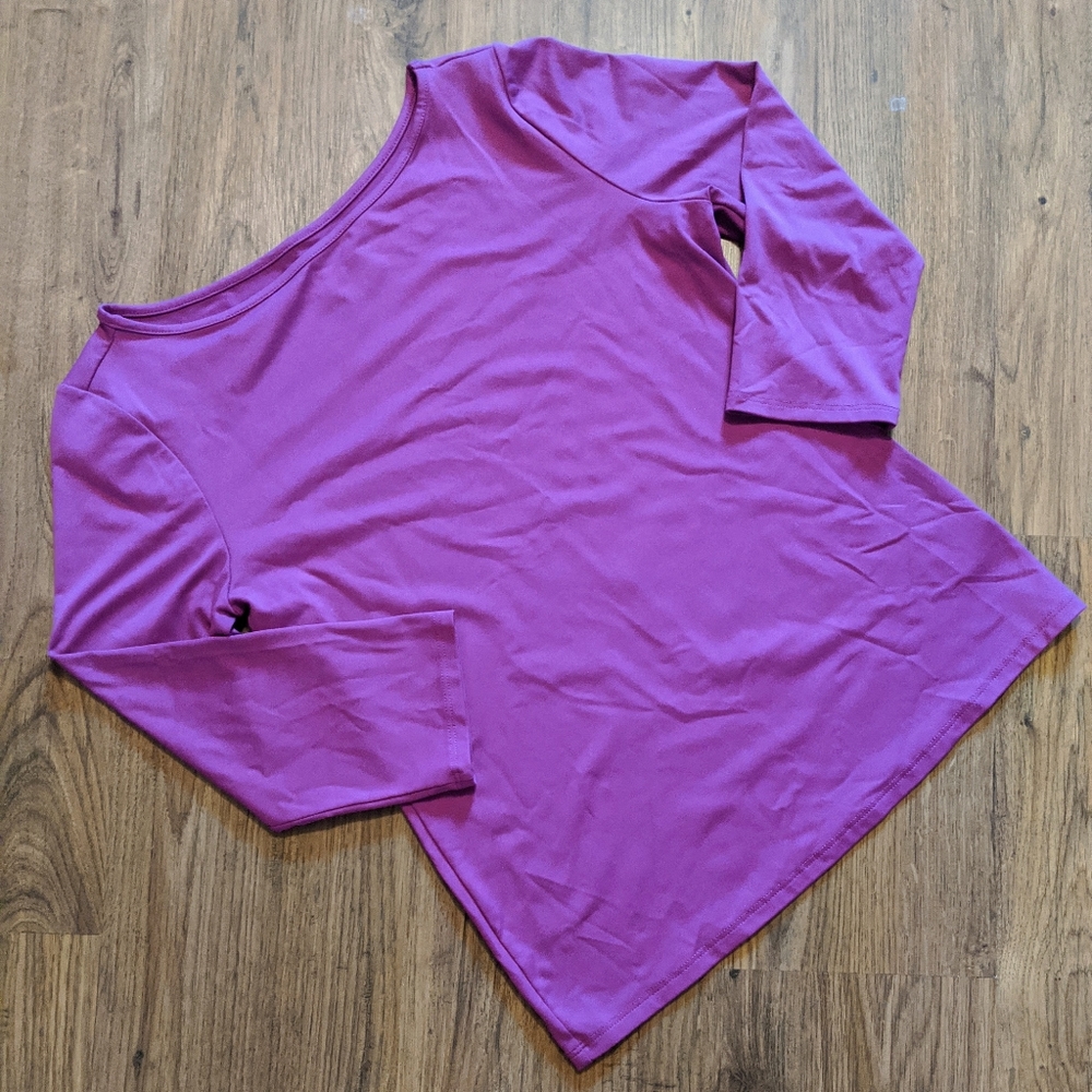 Peck & Peck Lavender Stretchy Pullover Top 3/4 sleeve Boatneck Athletic Layer Sm
